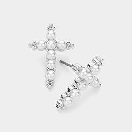 Pearl Cross Stud Earrings