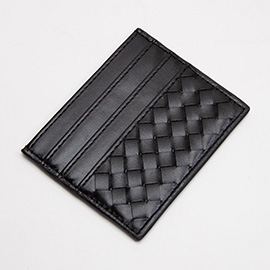 Faux Leather Basket Weave Card Holder Wallet