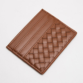 Faux Leather Basket Weave Card Holder Wallet