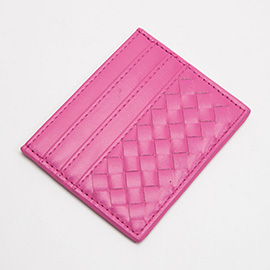 Faux Leather Basket Weave Card Holder Wallet