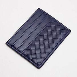 Faux Leather Basket Weave Card Holder Wallet