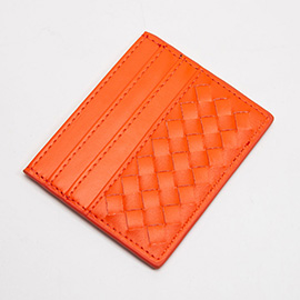 Faux Leather Basket Weave Card Holder Wallet