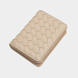 Faux Leather Basket Weave Fold Card Holder Wallet