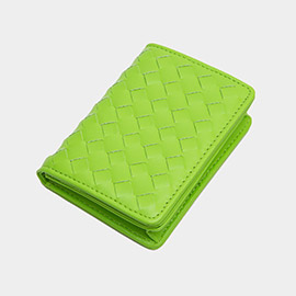 Faux Leather Basket Weave Fold Card Holder Wallet