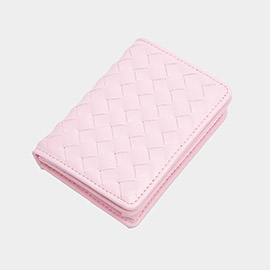 Faux Leather Basket Weave Fold Card Holder Wallet