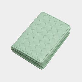 Faux Leather Basket Weave Fold Card Holder Wallet