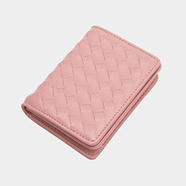 Faux Leather Basket Weave Fold Card Holder Wallet