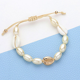 Puka Shell Pearl Beaded Cinch Pull Tie Bracelet