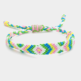 Aztec Pattern Threaded Adjustable Cinch Pull Tie Bracelet