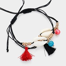 2PCS - Puka Shell Tassel Pointed Cinch Pull Tie Bracelets