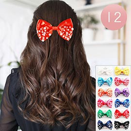 12PCS - Pearl Embellished Bow Barrettes 