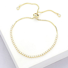 Stainless Steel CZ Stone Tennis Chain Pull Tie Adjustable Bracelet