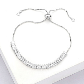 Stainless Steel Baguette CZ Stone Tennis Chain Pull Tie Adjustable Bracelet