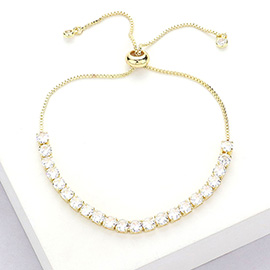 Stainless Steel Round CZ Stone Tennis Chain Pull Tie Adjustable Bracelet