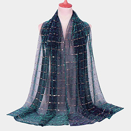 Sheer Solid Color Sparkling Metallic Line Patterned Lightweight Scarf / Shawl