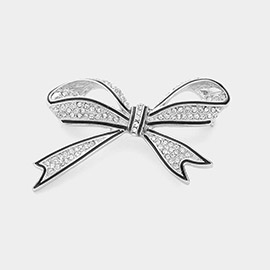 Enamel Rim Rhinestone Paved Bow Pin Brooch