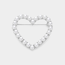 Pearl Open Heart Pin Brooch