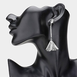 Stone Pointed Metal Cutout Petal Dropdown Earrings