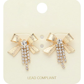 Rhinestone Paved Bow Fringe Earrings