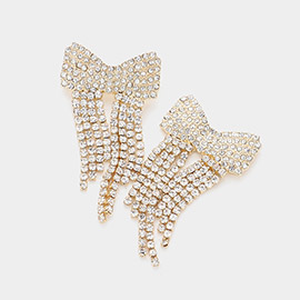 Rhinestone Paved Bow Fringe Earrings