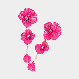 Stone Pointed Metal Cutout Flower Link Dropdown Earrings