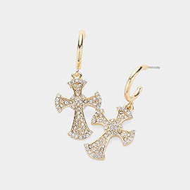 Stone Paved Cross Dangle Earrings