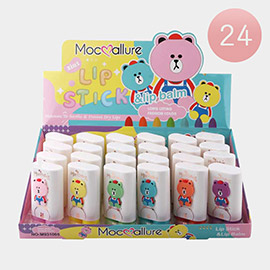 24PCS - 2-in-1 Bear Character Lip Stick & Lip Balm