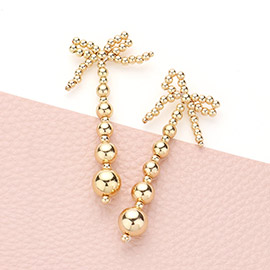 Metal Ball Bow Dropdown Earrings