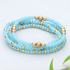 4PCS - Metal Ball Pointed Faceted Beaded Stretch Multi Layered Bracelets