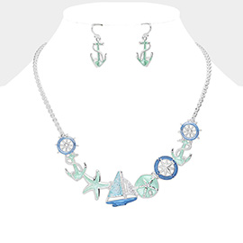 Enamel Anchor Boat Starfish Link Necklace