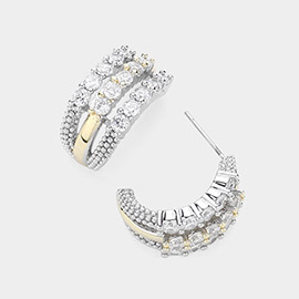 14K Gold Plated CZ Stone Paved Split Hoop Earrings