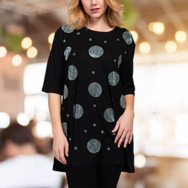 Bling Studded Circle Pattern Printed Half Sleeve Top