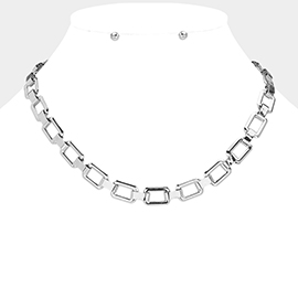 Metal Flat Rectangle Chain Necklace