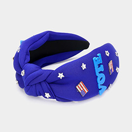 VOTE American USA Flag Star Stone Embellished Knot Headband