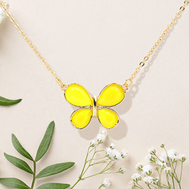 Glass Stone Butterfly Cluster Pendant Necklace