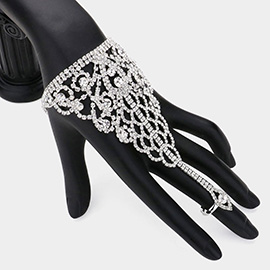 Crystal Round Rhinestone Pave Hand Chain Evening Bracelet