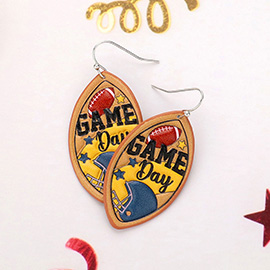 GAME DAY Message Faux Leather Embossed Football Dangle Earrings