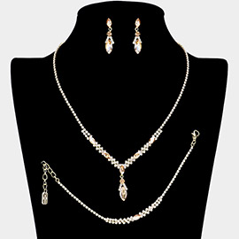 3PCS - Marquise Stone Pointed Rhinestone Paved Jewelry Set