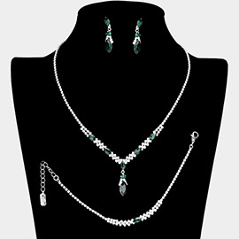 3PCS - Marquise Stone Pointed Rhinestone Paved Jewelry Set