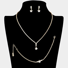 3PCS - CZ Star Stone Pointed Rhinestone Paved Jewelry Set