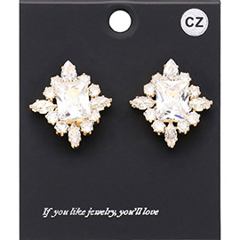 CZ Rectangle Stone Cluster Pointed Evening Stud Earrings