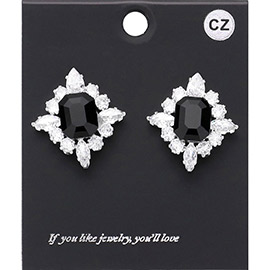 CZ Rectangle Stone Cluster Pointed Evening Stud Earrings