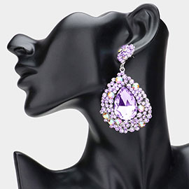 Teardrop Pointed Rhinestone Embellished Dangle Evening Earrings