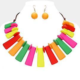 Geometric Wood Beaded Statement Necklace