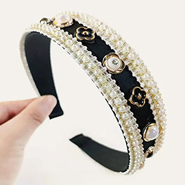 Pearl Enamel Flower Pointed Headband