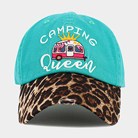 CAMPING QUEEN Message Leopard Vintage Baseball Cap