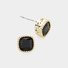 14K Gold Plated Square CZ Stone Stud Earrings