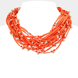 Metal Ball Beads Pointed Raffia Thread Multi Layered Necklace