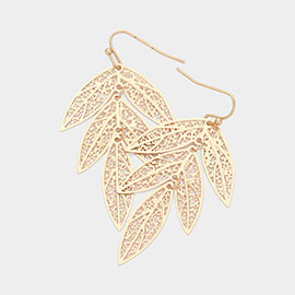 Metal Leaf Filigree Teardrop Dangle Earrings