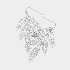 Metal Leaf Filigree Teardrop Dangle Earrings